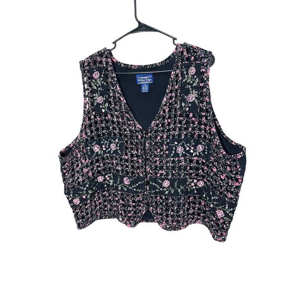 Vintage Willow‎ Ridge Cottagecore Vest Lattice Woven Pink Black Floral Size 3X - Picture 1 of 8